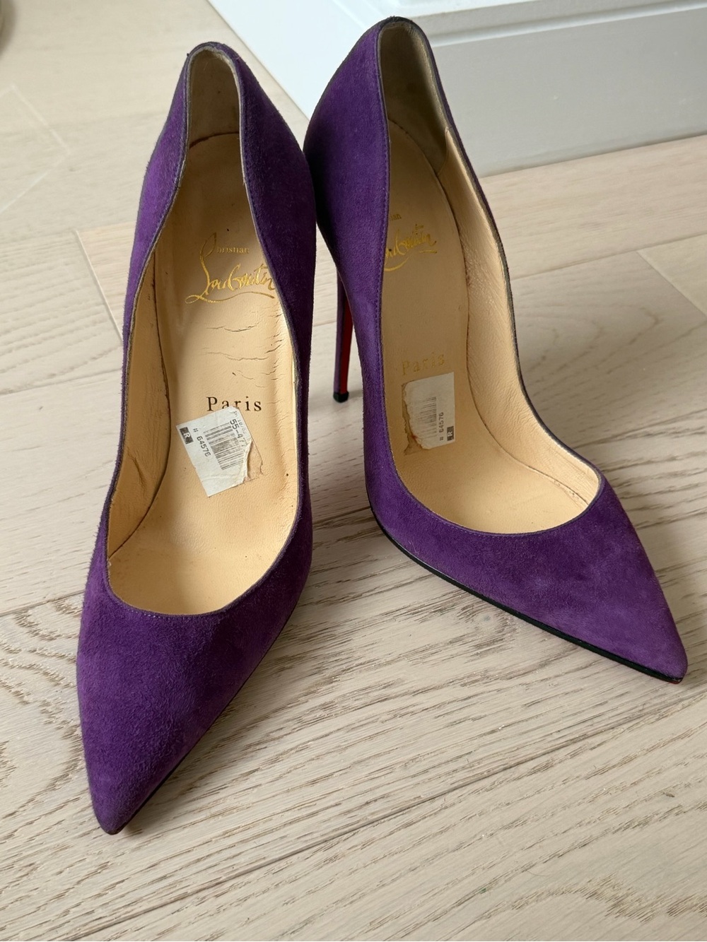 Christian Louboutin Purple Suede Pointed-Toe Pumps - Picture 7 of 7